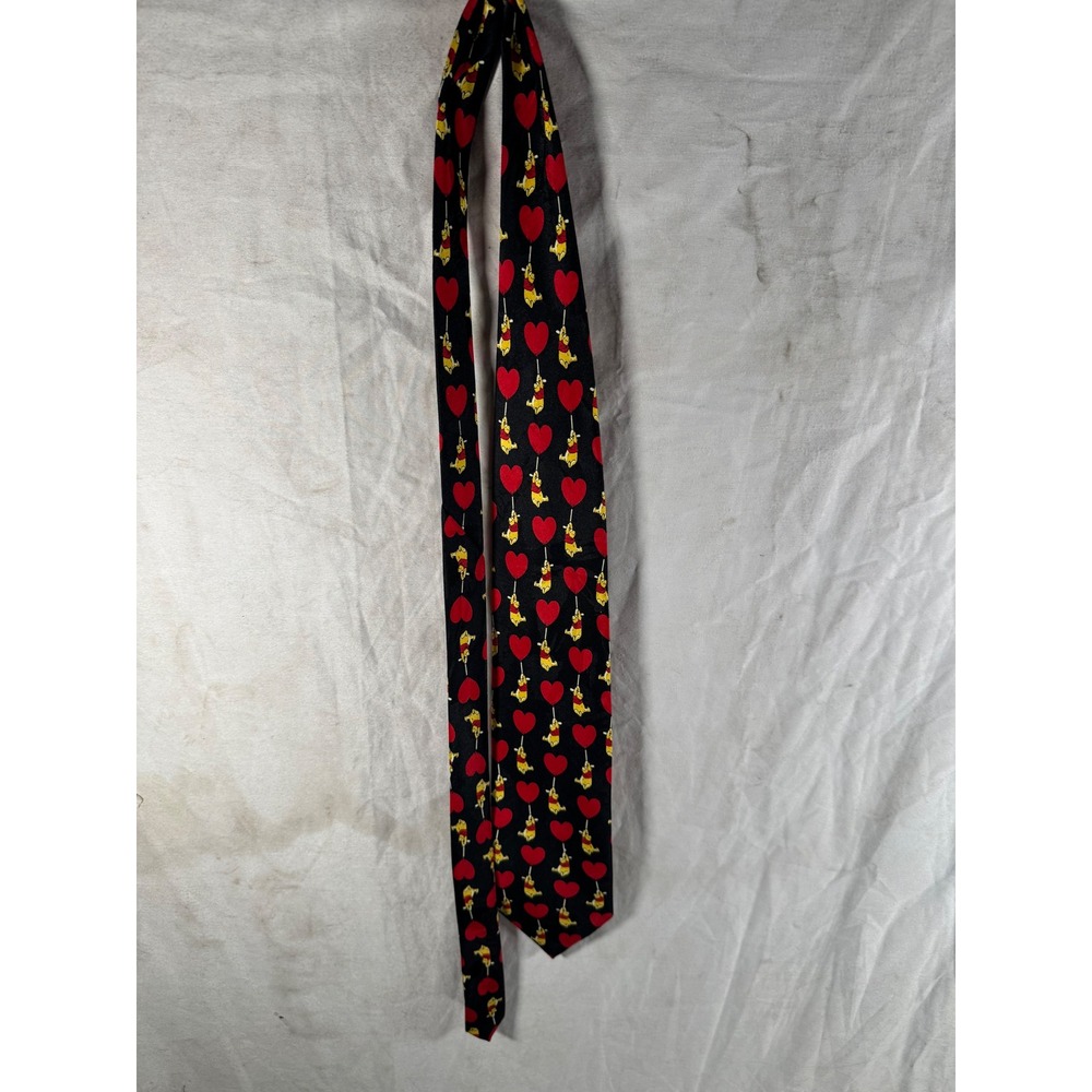 Disney Winnie the Pooh Heart Balloon Necktie Black Red Vintage Mens Silk Tie